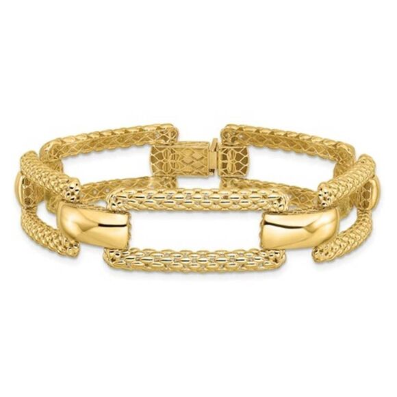 Leslie's 14K Polished and Textured Fancy Bracelet, Brand new - Picture 1 of 10